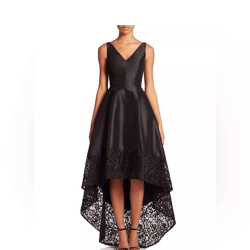 Monique Lhuillier NWOT spiderweb black high low sleeveless gown